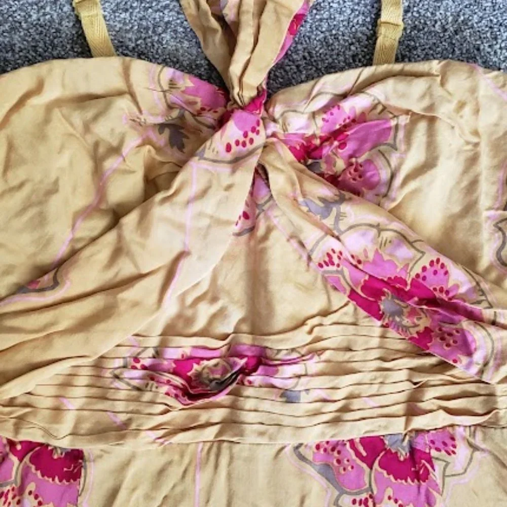 Free People Mustard Yellow Floral Halter Dress Size M - Picture 5 of 8